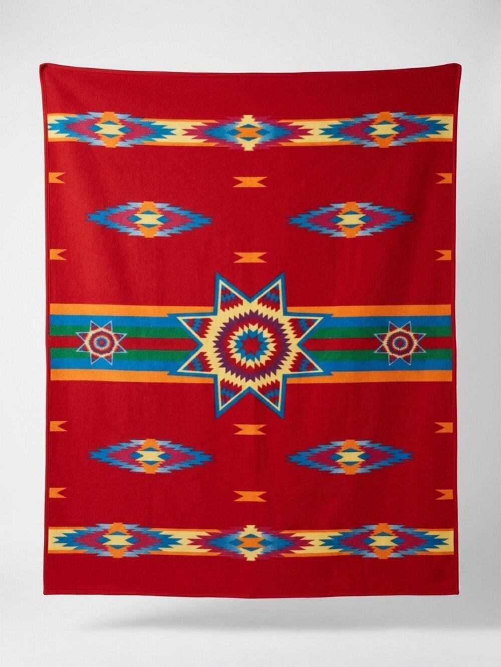 Red Colorful Fair Isle Tribal VINTAGE Plush Throw 56x38” Kid Blanket